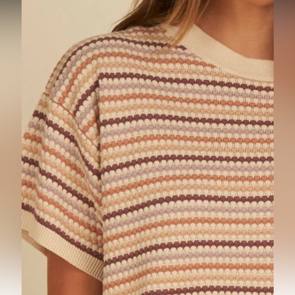 Rylee + Cru Tops - Rylee + Cru Boxy Crop Knit Tee in Honeycomb Stripe NWOT